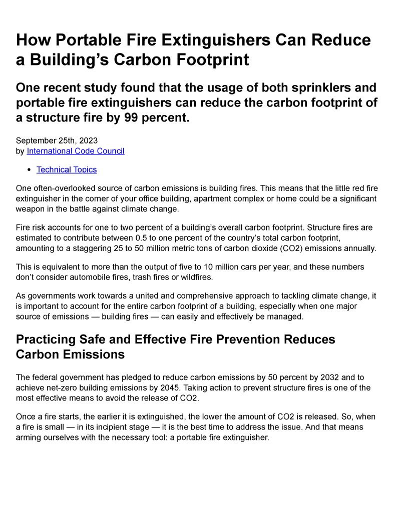 Portable Fire Extinguishers Reduce Carbon Footprint of Building Fires ...